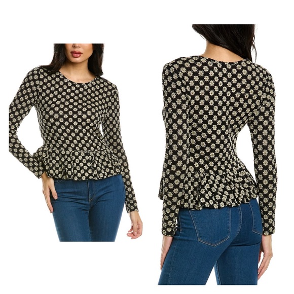 REBECCA TAYLOR Boho Floral Lace-Detail Peplum Top M - Picture 4 of 5